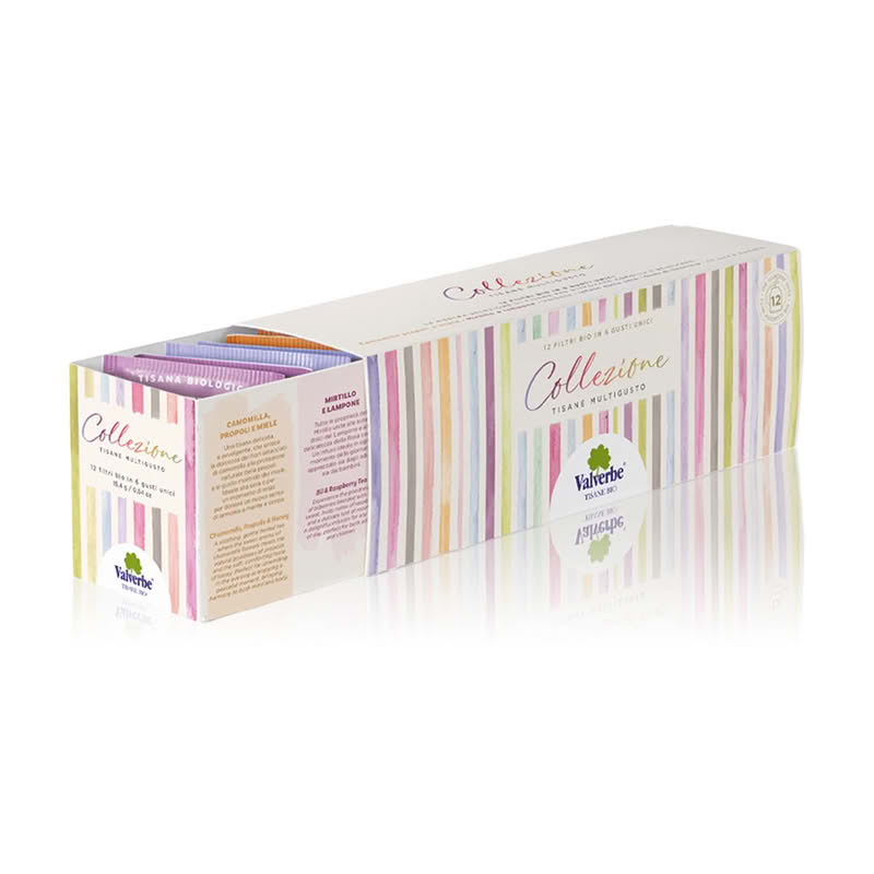 Collezione di tisane biologiche composta da 12 filtri di 6 gusti diversi in confezione speciale
