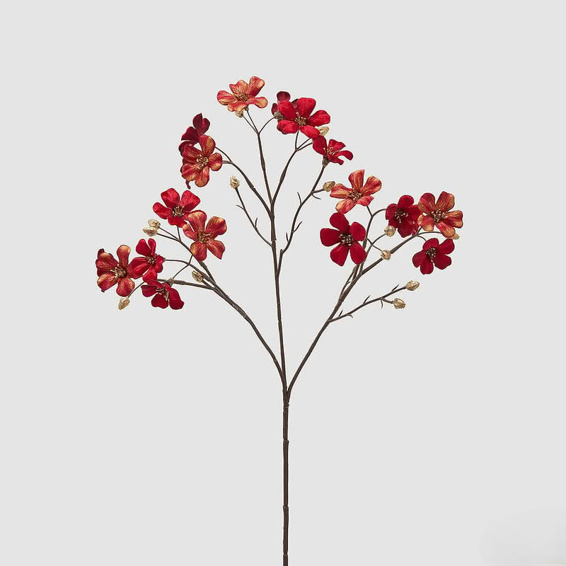 Ramo artificiale con fiori di piombaggine rossi
