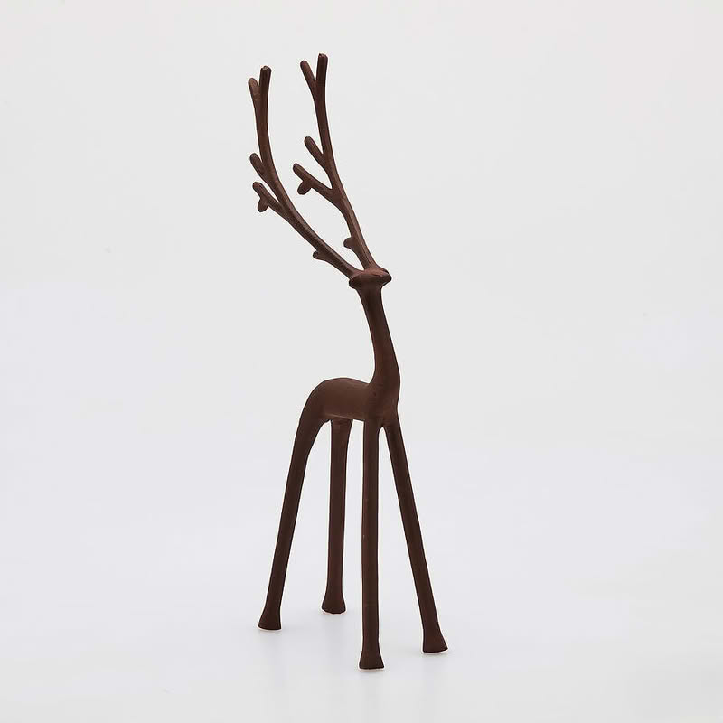 Renna con corna lunghe decorativa in ferro marrone da appoggio alta 40 cm, perfetta come decoro autunnale o invernale