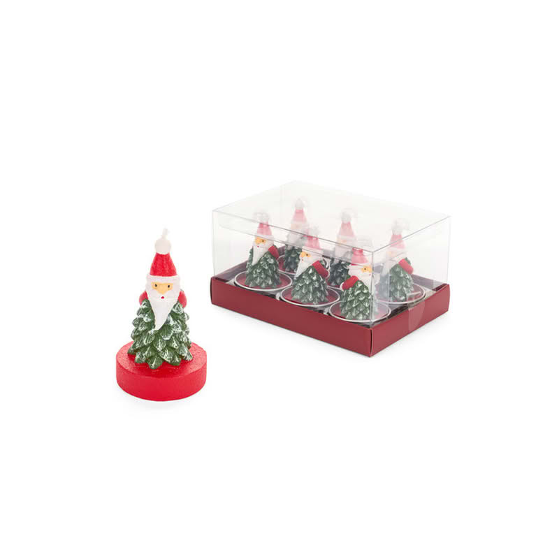 Candela tealight a forma di Babbo Natale con pino, simpatico pensierino di Natale utilizzabile anche come segnaposto festivo