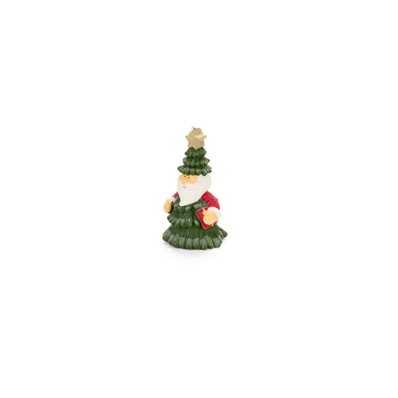 Candela a forma di Babbo Natale con pino e stella in testa, simpatico pensierino di Natale utilizzabile anche come segnaposto festivo