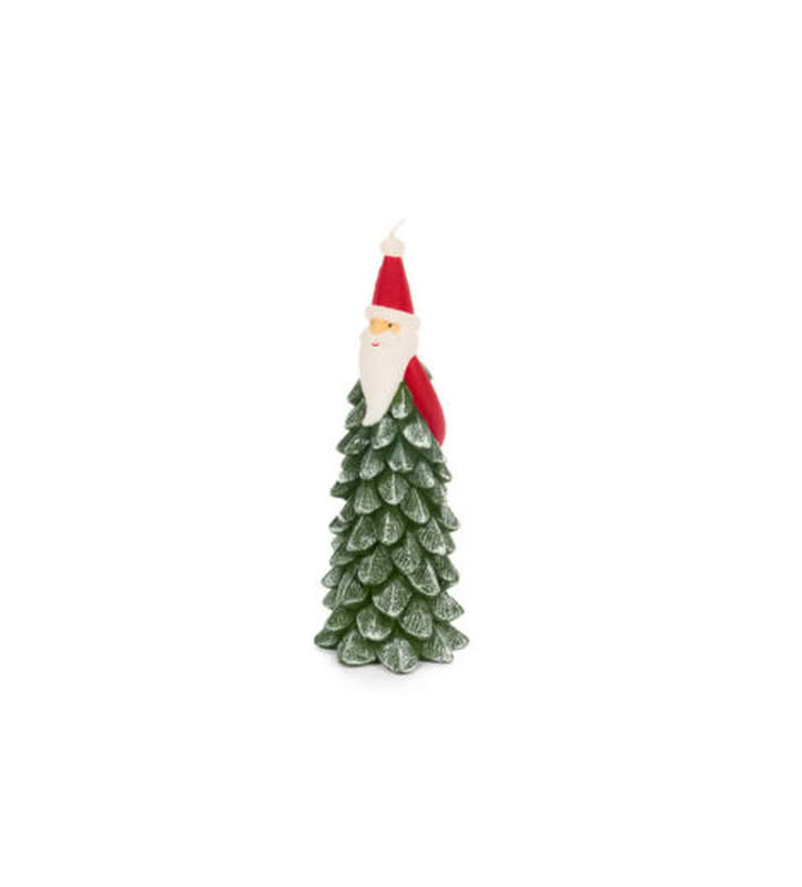 Candela a forma di Babbo Natale su un pino, perfetta come decorazione di Natale