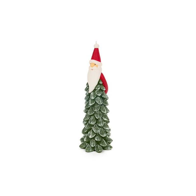 Candela a forma di Babbo Natale su un pino, perfetta come decorazione di Natale