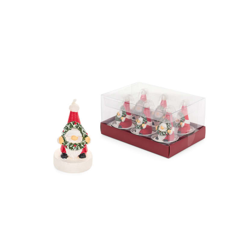 Candela tealight a forma di Babbo Natale con ghirlanda, simpatico pensierino di Natale utilizzabile anche come segnaposto festivo
