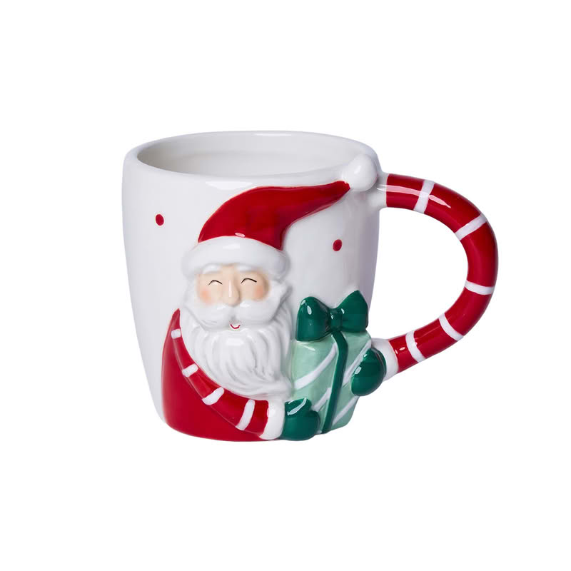 Tazza mug in ceramica decorata con Babbo Natale con pacco regalo verde, perfetta come idea regalo di Natale