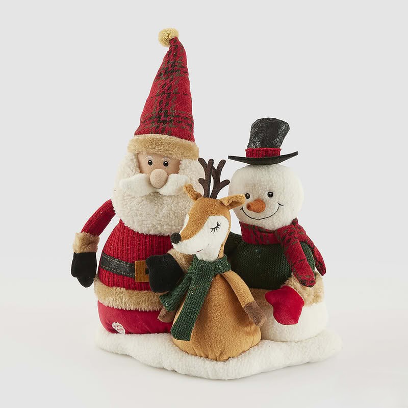 Babbo Natale, pupazzo di neve e renna peluche con movimento e musica, ideale sia come decorazione originale che come regalo di Natale