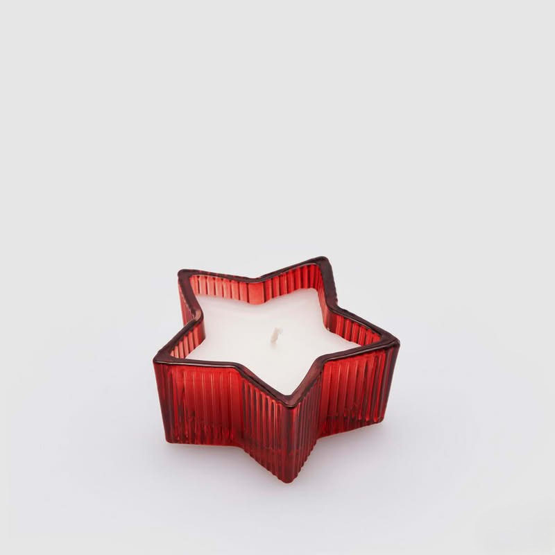 Candela di Natale profumata a forma di stella in vetro rosso, perfetta come decorazione di Natale