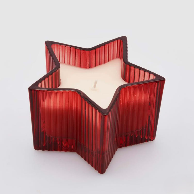 Candela di Natale profumata a forma di stella in vetro rosso, perfetta come decorazione di Natale