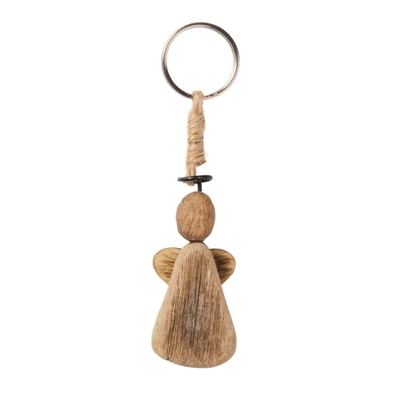 Portachiavi con angelo in legno, ideale come regalo portafortuna