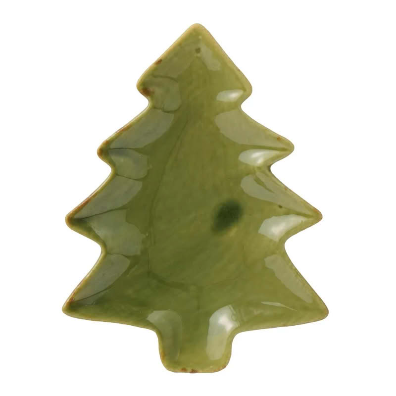 Piatto a forma di albero in ceramica verde smaltata utilizzabile come portaoggetti o svuotatasche