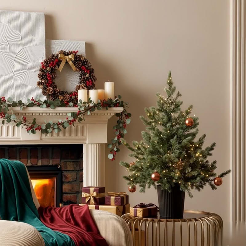 Albero pino argentato alto 90 cm e largo 85 cm, con vaso nero