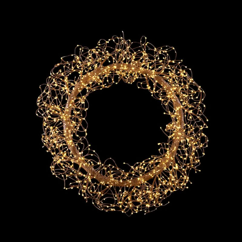 Ghirlanda di Natale luminosa in metallo oro con 936 microled a luce calda, 55 cm di diametro, funzionamento a corrente, cavo da 5 metri, IP44