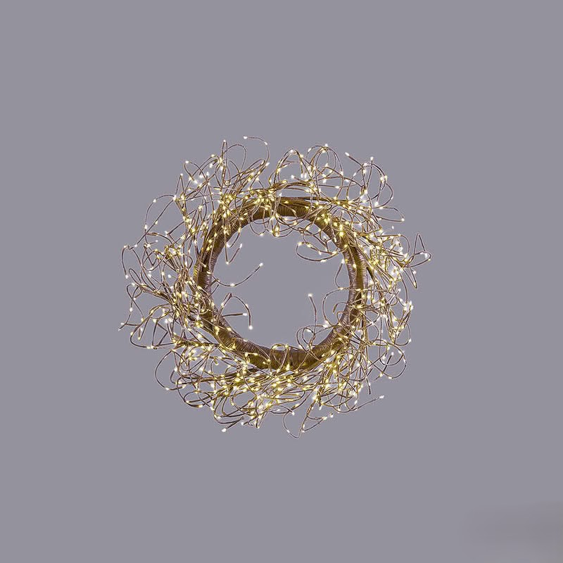 Ghirlanda di Natale luminosa in metallo oro con 936 microled a luce calda, 55 cm di diametro, funzionamento a corrente, cavo da 5 metri, IP44
