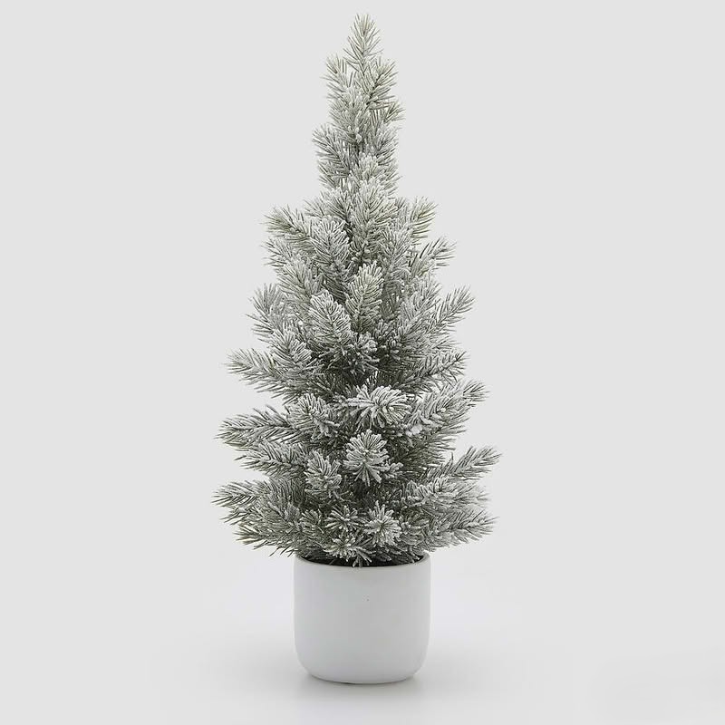 Pino innevato con vaso bianco alto 66 cm, perfetto come decorazione di Natale o invernale