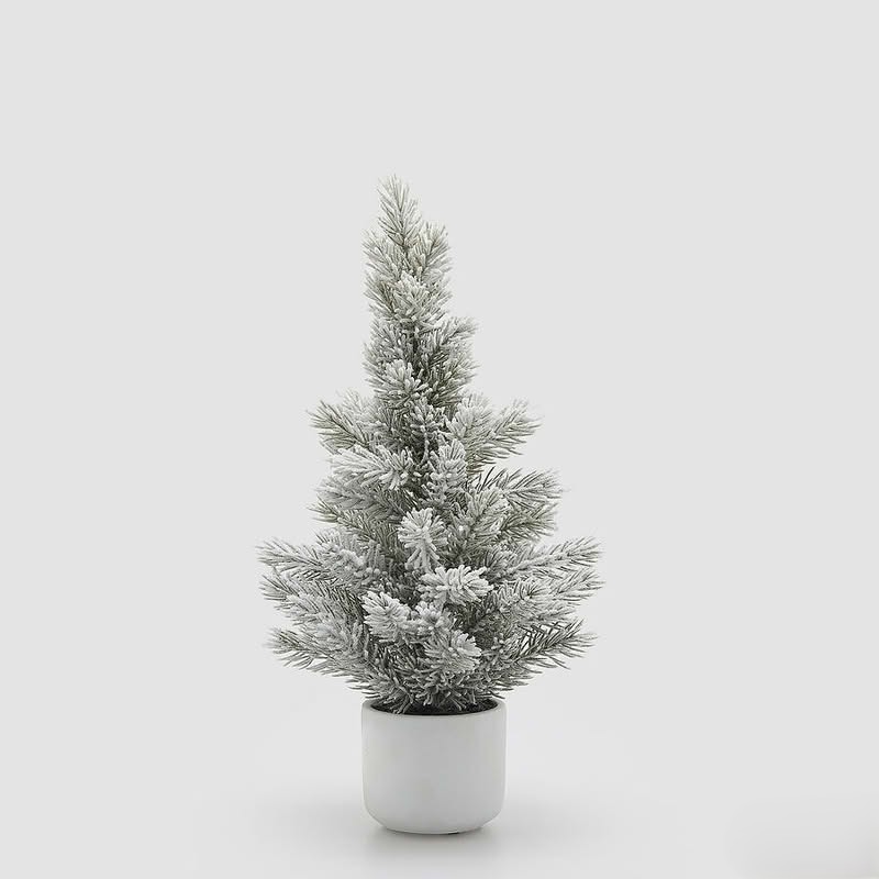 Pino innevato con vaso bianco alto 50 cm, perfetto come decorazione di Natale o invernale