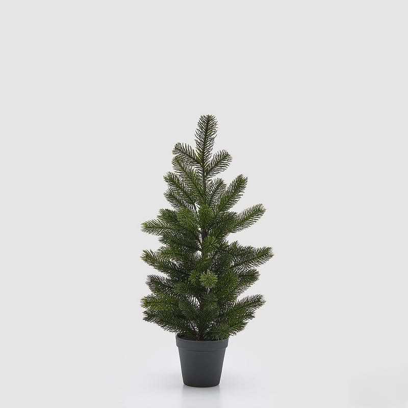 Pino verde con vaso nero alto 55 cm, perfetto come decorazione invernale