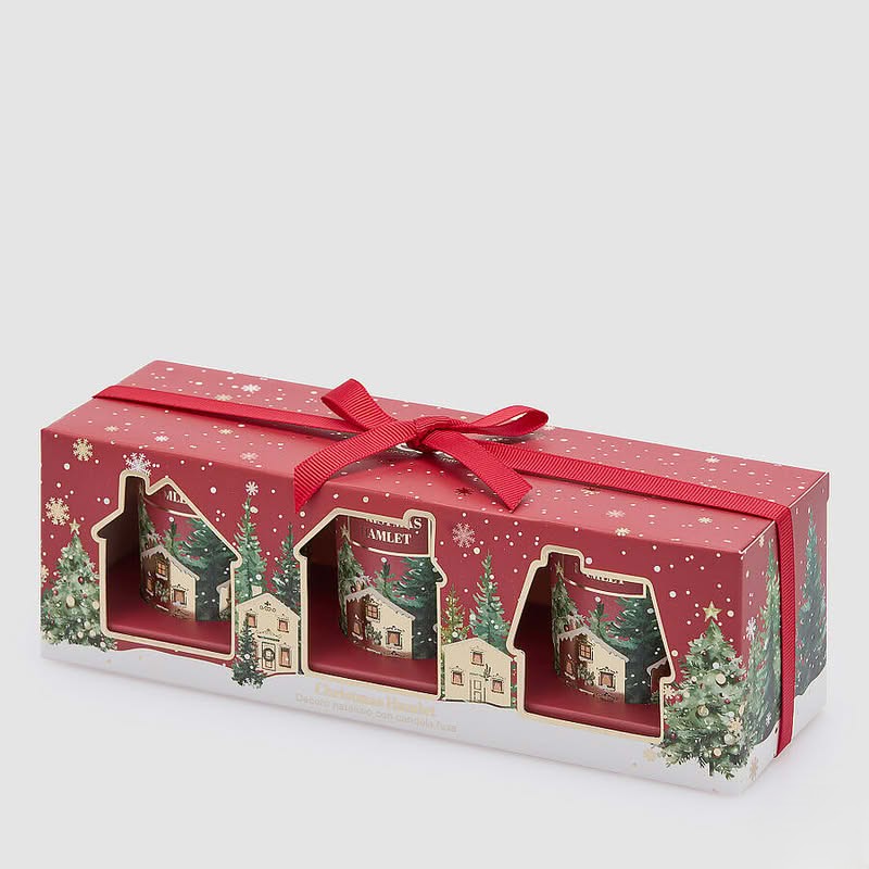 Set 3 candele di Natale profumate rosse al sidro di mele con miele in cofanetto regalo, perfette come pensiero di Natale