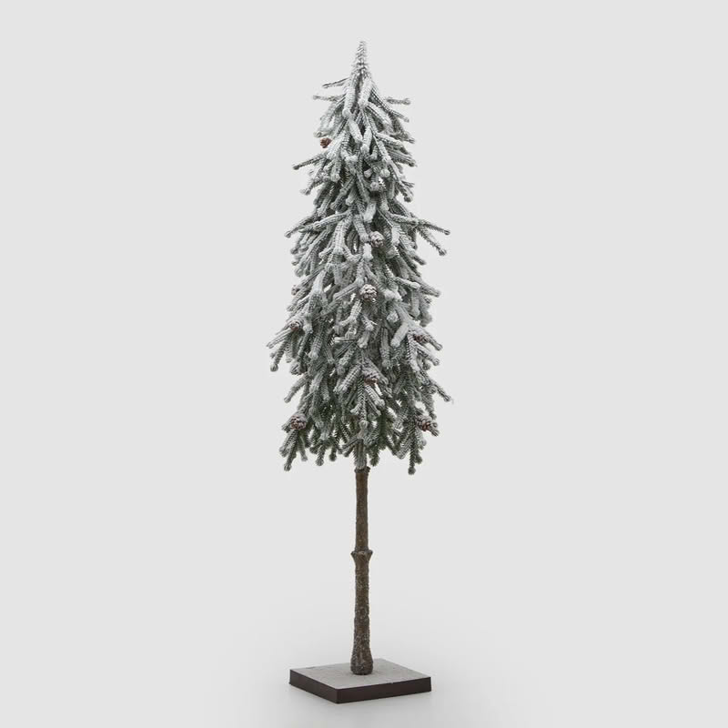 Pino innevato con pigne, tronco e base, alto 90 cm, perfetto come decorazione di Natale o invernale