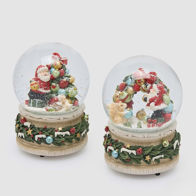 Palla di neve con carillon decorata con Babbo Natale e animali assortiti, perfetta come regalo di Natale