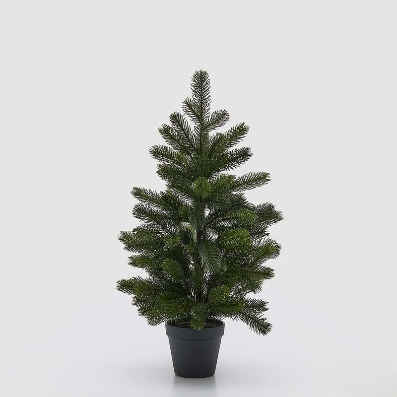 Pino verde con vaso nero alto 65 cm, perfetto come decorazione invernale