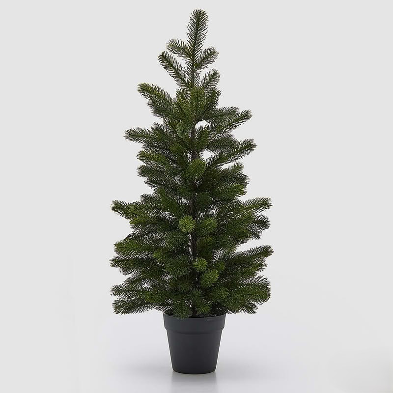 Pino verde con vaso nero alto 80 cm, perfetto come decorazione invernale