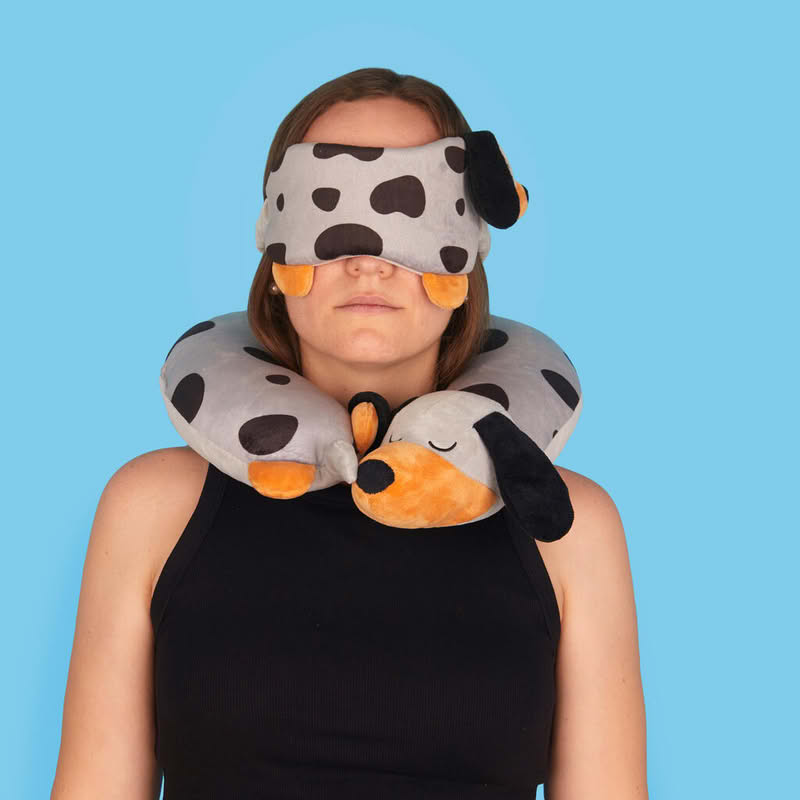 Cuscino girocollo a forma di bassotto grigio e nero, perfetto sia per casa che per i viaggi, lavabile in lavatrice