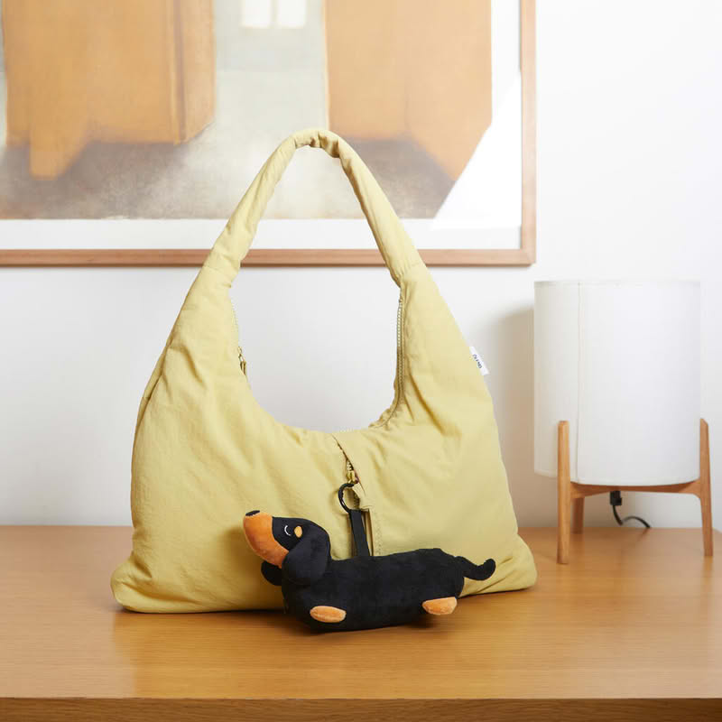 Borsa per la spesa con decoro a tema e astuccio a forma di bassotto nero e marrone, capacità 8.5 litri