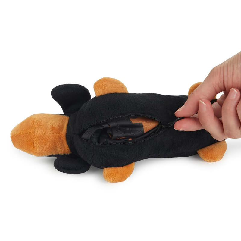 Borsa per la spesa con decoro a tema e astuccio a forma di bassotto nero e marrone, capacità 8.5 litri
