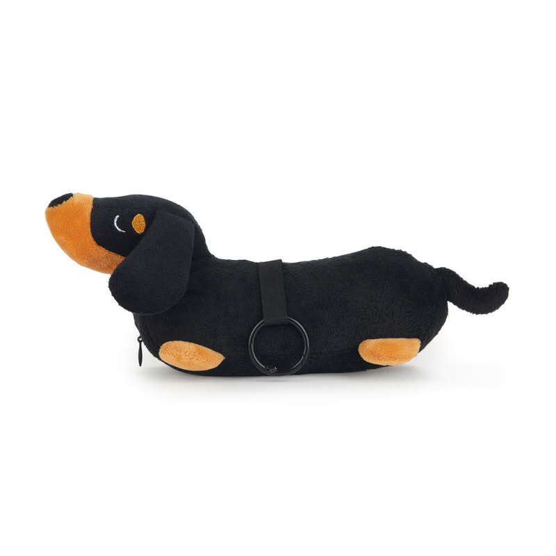 Borsa per la spesa con decoro a tema e astuccio a forma di bassotto nero e marrone, capacità 8.5 litri