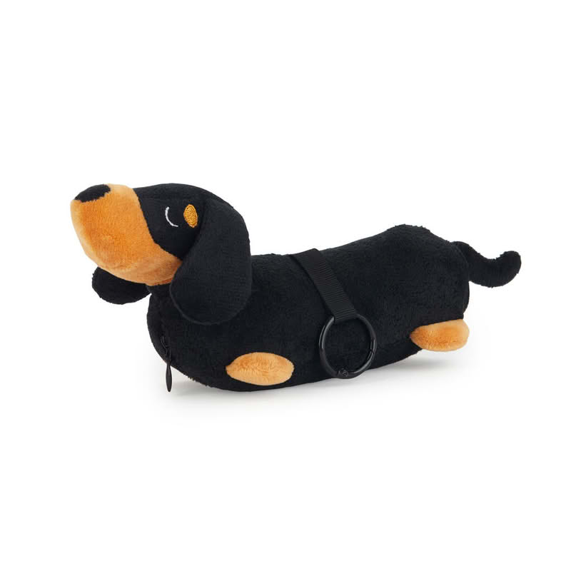 Borsa per la spesa con decoro a tema e astuccio a forma di bassotto nero e marrone, capacità 8.5 litri