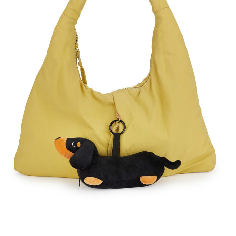 Borsa per la spesa con decoro a tema e astuccio a forma di bassotto nero e marrone, capacità 8.5 litri