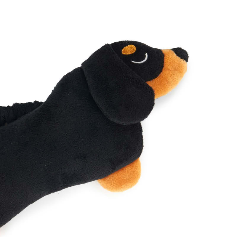 Maschera per dormire a forma di bassotto nero e marrone, lavabile in lavatrice
