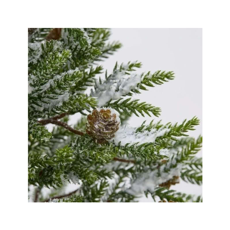 Pino innevato con pigne e vaso nero alto 43 cm, perfetto come decorazione di Natale o invernale