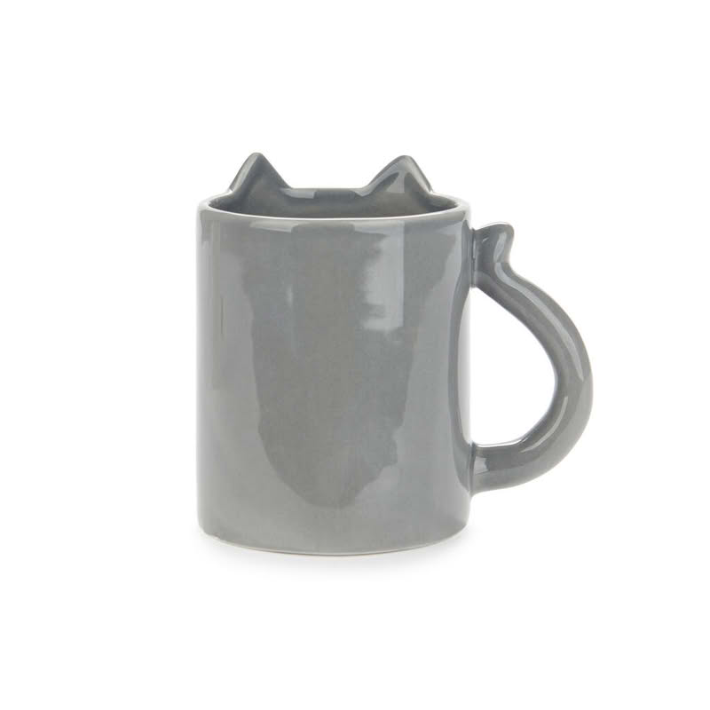 Tazza mug in ceramica a forma di gatto grigio con occhiali, capacità 350 ml