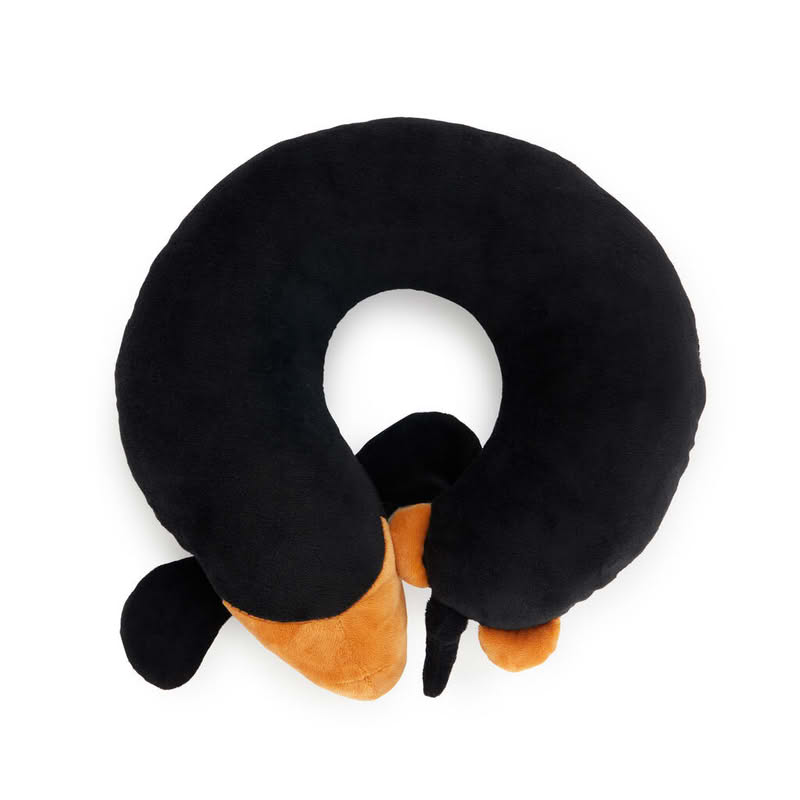 Cuscino girocollo a forma di bassotto nero e marrone, perfetto sia per casa che per i viaggi, lavabile in lavatrice
