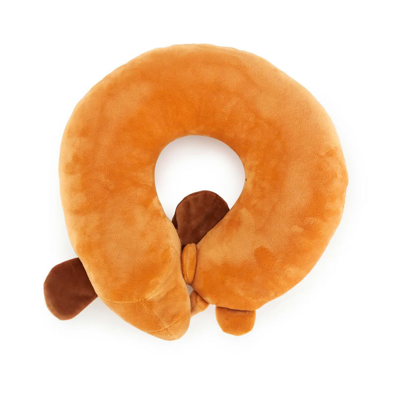 Cuscino girocollo a forma di bassotto marrone, perfetto sia per casa che per i viaggi, lavabile in lavatrice