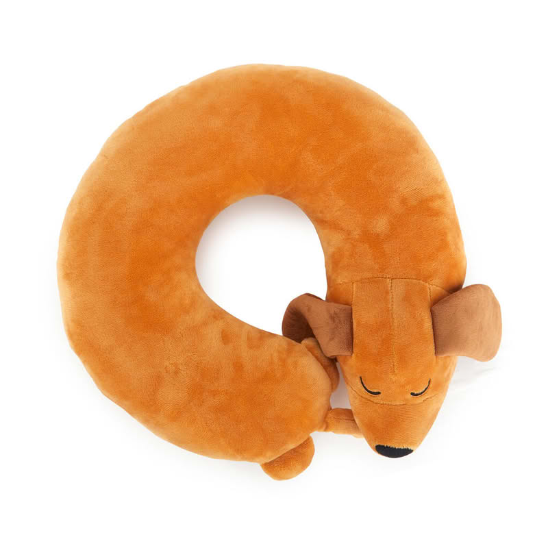 Cuscino girocollo a forma di bassotto marrone, perfetto sia per casa che per i viaggi, lavabile in lavatrice