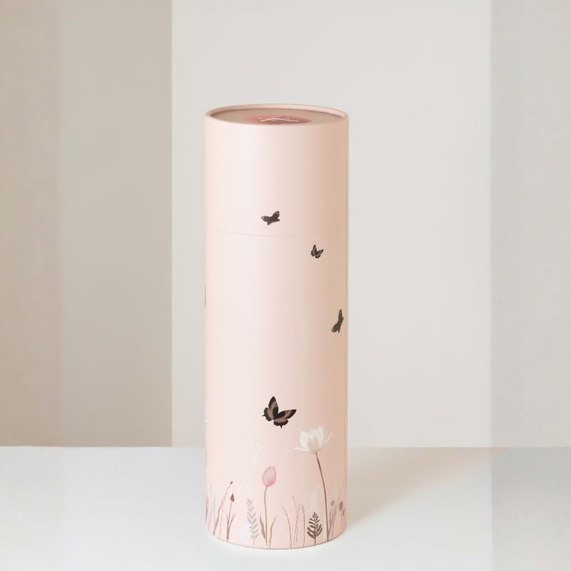 Lampada da tavolo ricaricabile dimmerabile per utilizzo interno ed esterno con luce calda, neutra e fredda, decorata con farfalle in un campo di fiori