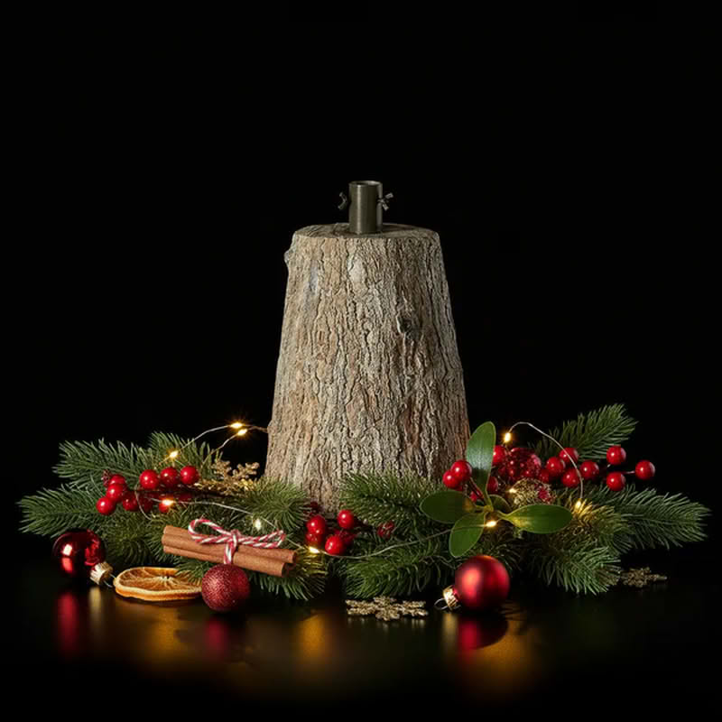 Base tronco per albero di Natale realizzato in modo realistico con effetto legno in resina