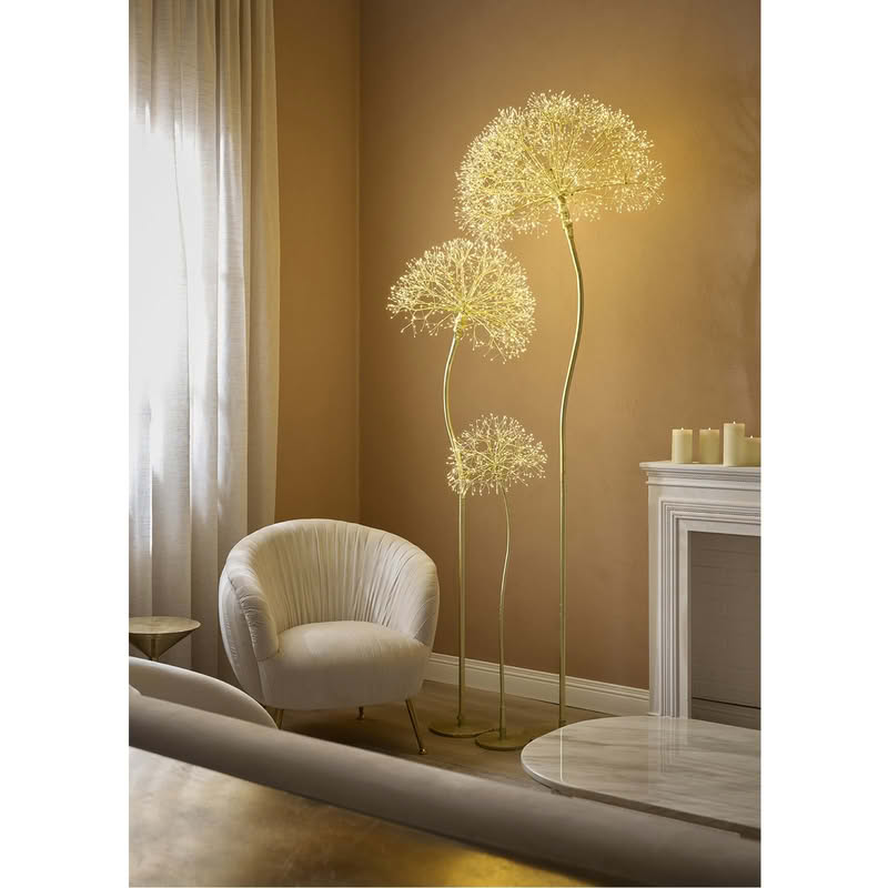 Lampada tarassaco oro con 576 microled a luce calda, alta 150 cm, IP44 (uso interno o esterno al coperto)