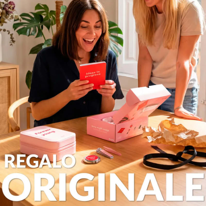 Set regali utili per donna contenente portagioie con specchio led ricaricabile (cavo incluso), taccuino A6, gancio per borsa, tagliaunghie e pinzetta