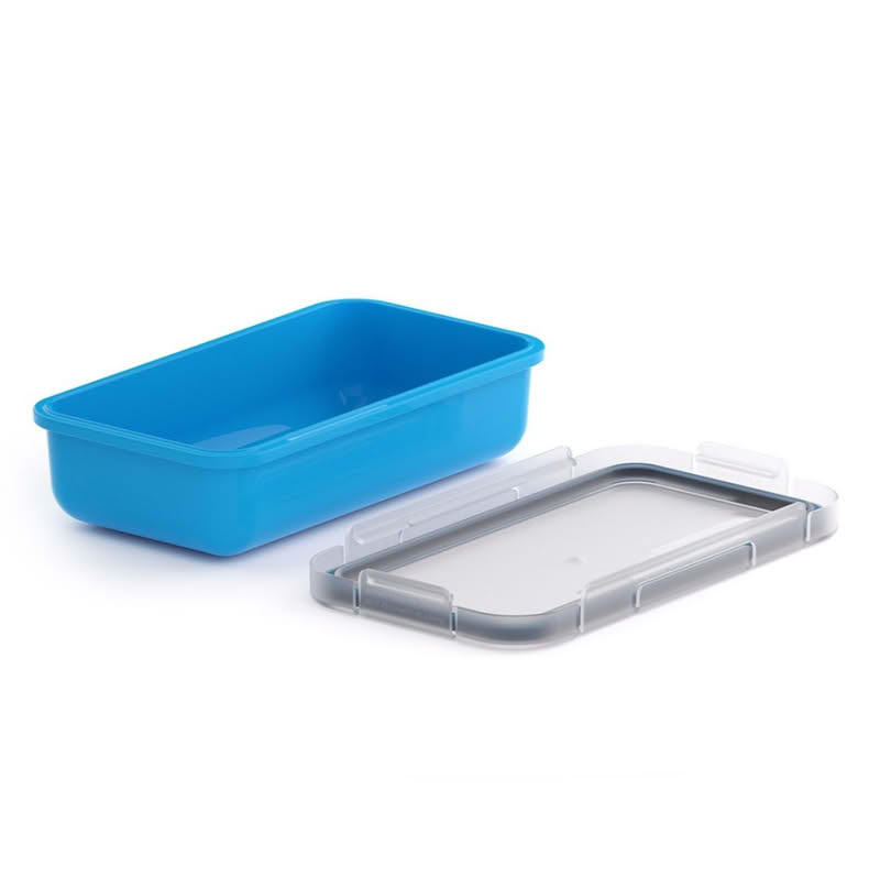 Contenitore ermetico per alimenti utilizzabile in microonde, lavastoviglie e congelatore, da -20ºC a 200ºC, realizzato in PBT azzurro, capacità 500 ml