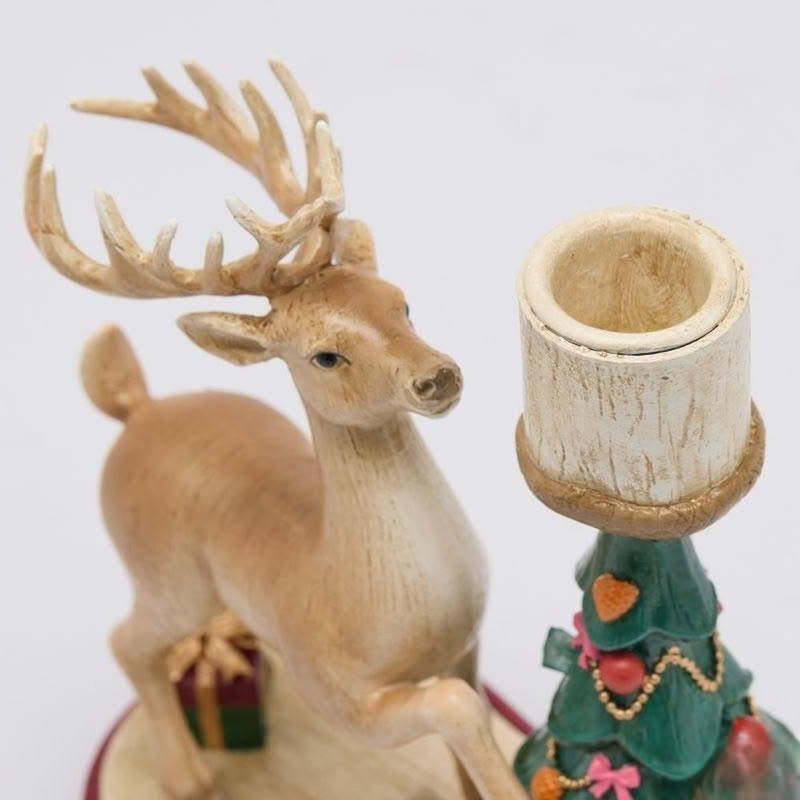 Portacandele renna e albero di Natale in resina con base e pacchi regalo, perfetta come regalo di Natale