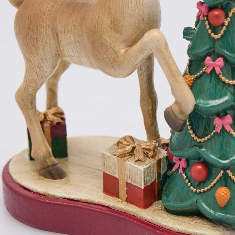 Portacandele renna e albero di Natale in resina con base e pacchi regalo, perfetta come regalo di Natale