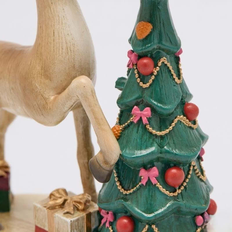 Portacandele renna e albero di Natale in resina con base e pacchi regalo, perfetta come regalo di Natale