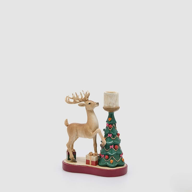 Portacandele renna e albero di Natale in resina con base e pacchi regalo, perfetta come regalo di Natale