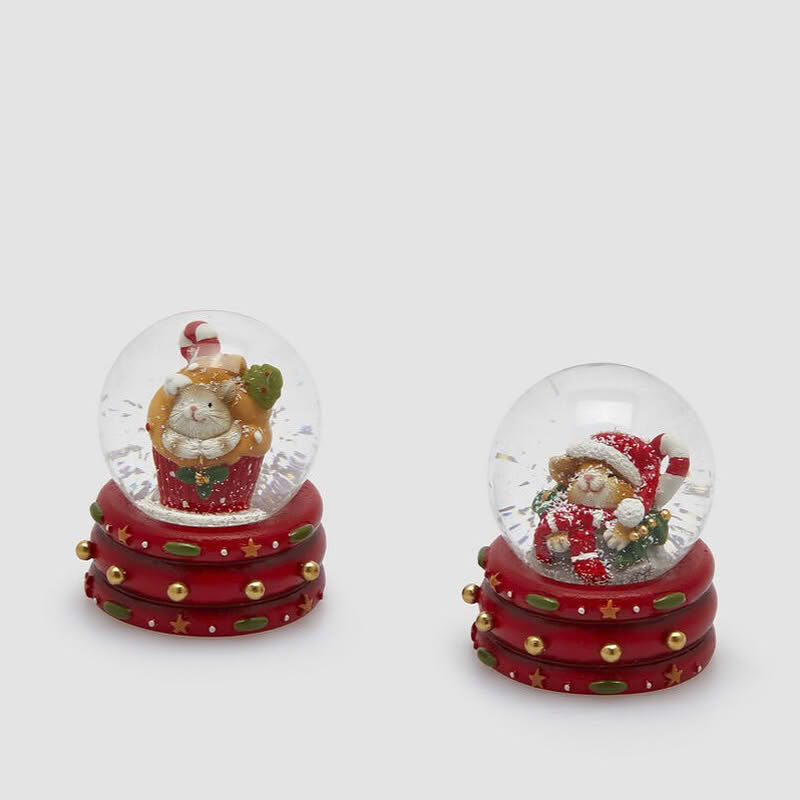 Palla di neve di Natale con gatto su base rossa in 2 varianti assortite, perfetta come pensierino di Natale