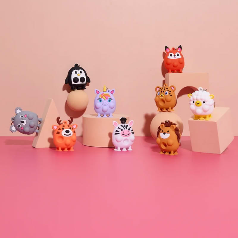 Portachiavi antistress a forma di animale assortito: koala, volpe, zebra, cervo, pinguino, pecora, leopardo, leone e unicorn