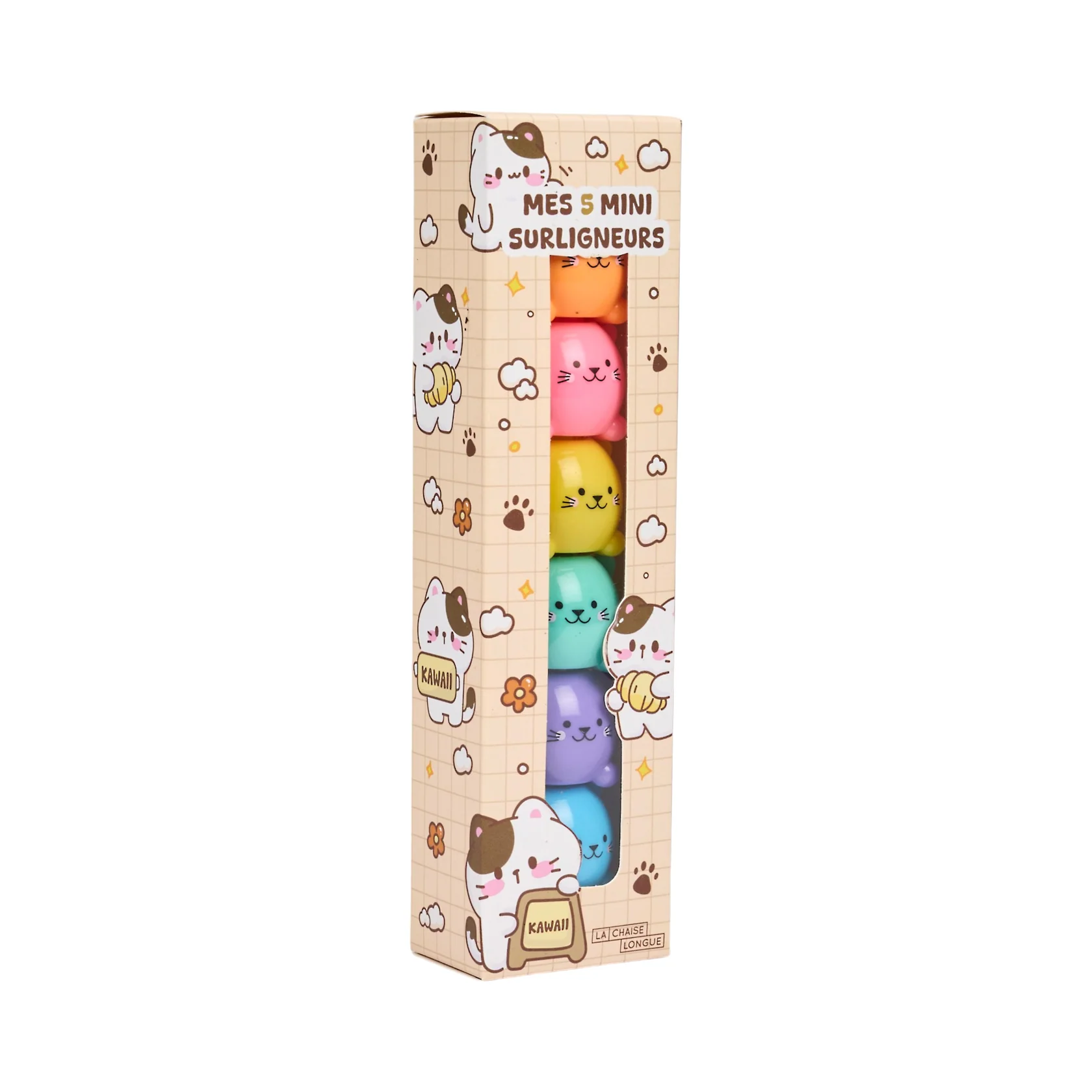Set 6 mini evidenziatori colorati impilabili a forma di gatto