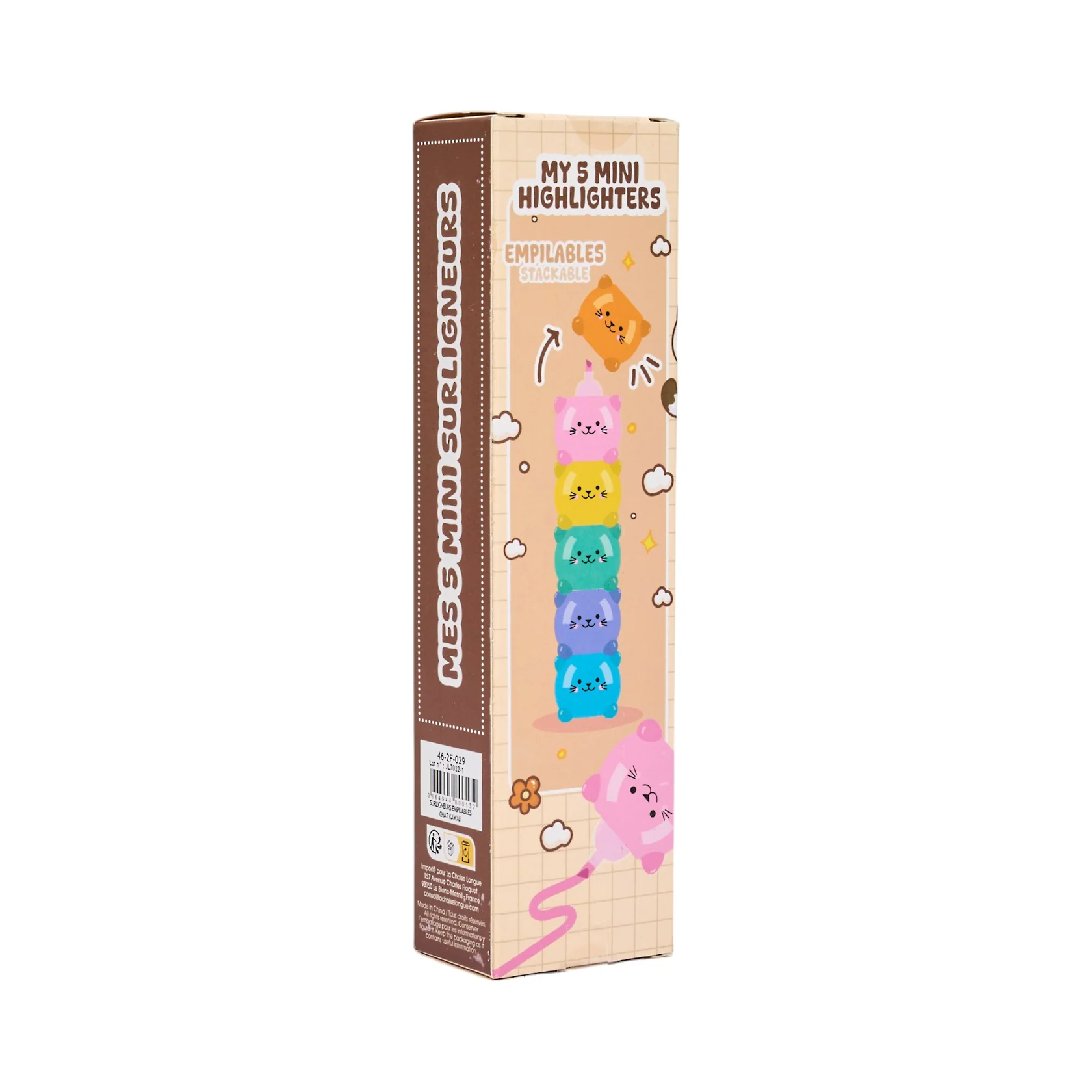 Set 6 mini evidenziatori colorati impilabili a forma di gatto